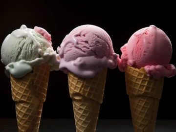 Tres helados sobre fondo negro